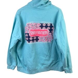 Simply Southern Light Aqua Southwestern Aztec Paisley Pull Over Hoodie Size XXL